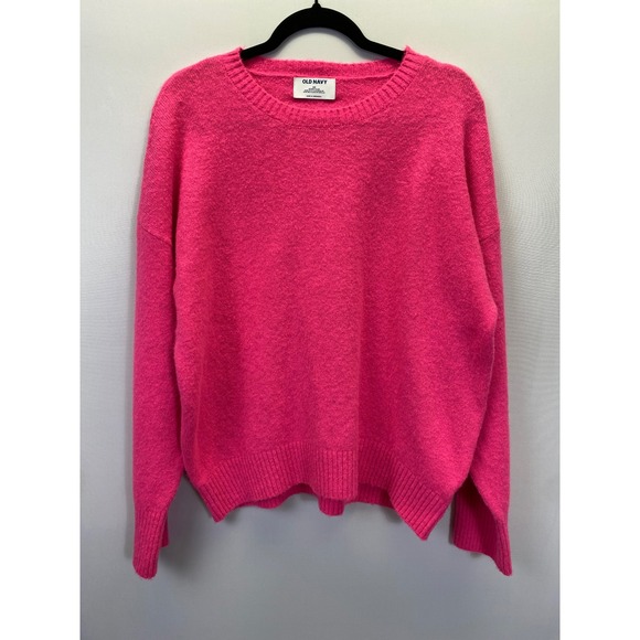 Old Navy Sweaters - Old Navy Crewneck Sweater Womens XS Pink Wool Fuzzy Fisherman Oversized Cozy
